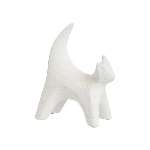 Objet décoratif chat blanc en grès - 12,5 x 7 x 16,5 cm