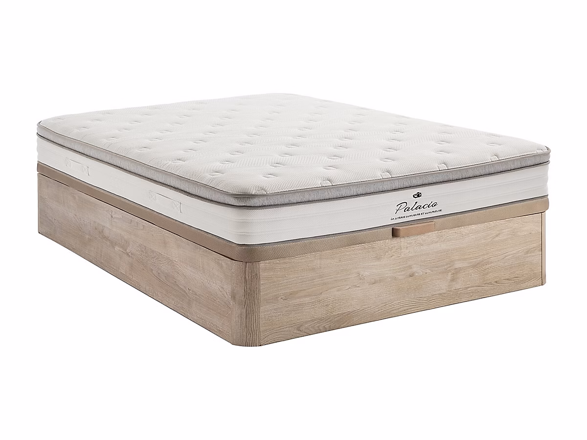 Ensemble 140 × 190 cm sommier coffre naturel clair + matelas ressorts ensachés 7 zones accueil TPE ép.28cm – ONEBIA de PALACIO