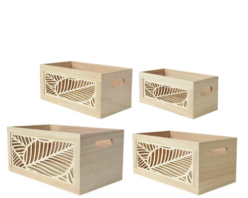 Panier de rangement en bois de Paulownia naturel taille 2 - 31 x 17 x 14 cm