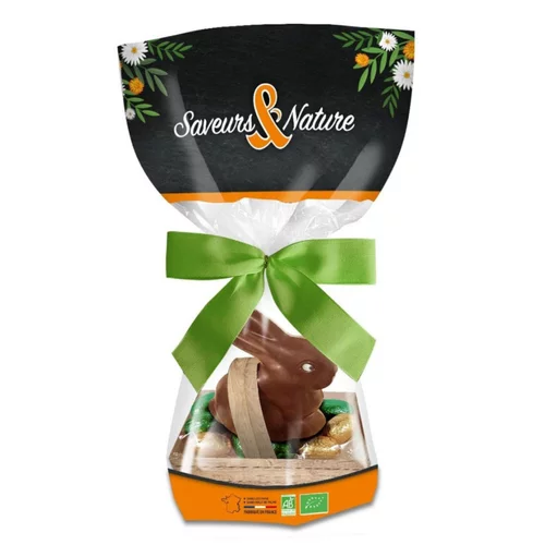 Lapin en chocolat au lait avec œufs pralinés bio Saveurs & Nature - 150 g