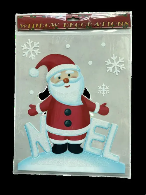 Sticker père Noël scintillant rouge et blanc - 28,5 x 34,5 cm
