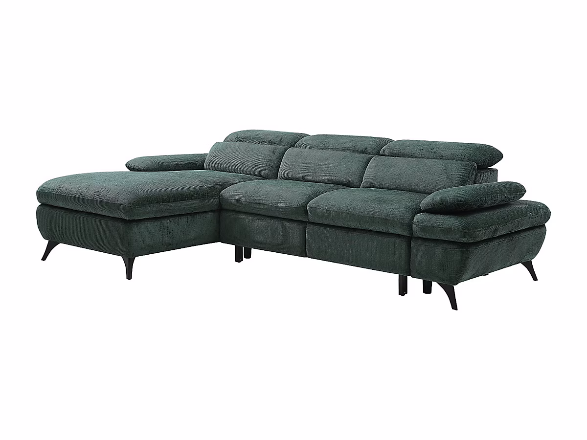 Canapé convertible – Canapé d'angle gauche convertible en tissu texturé vert SURDELI
