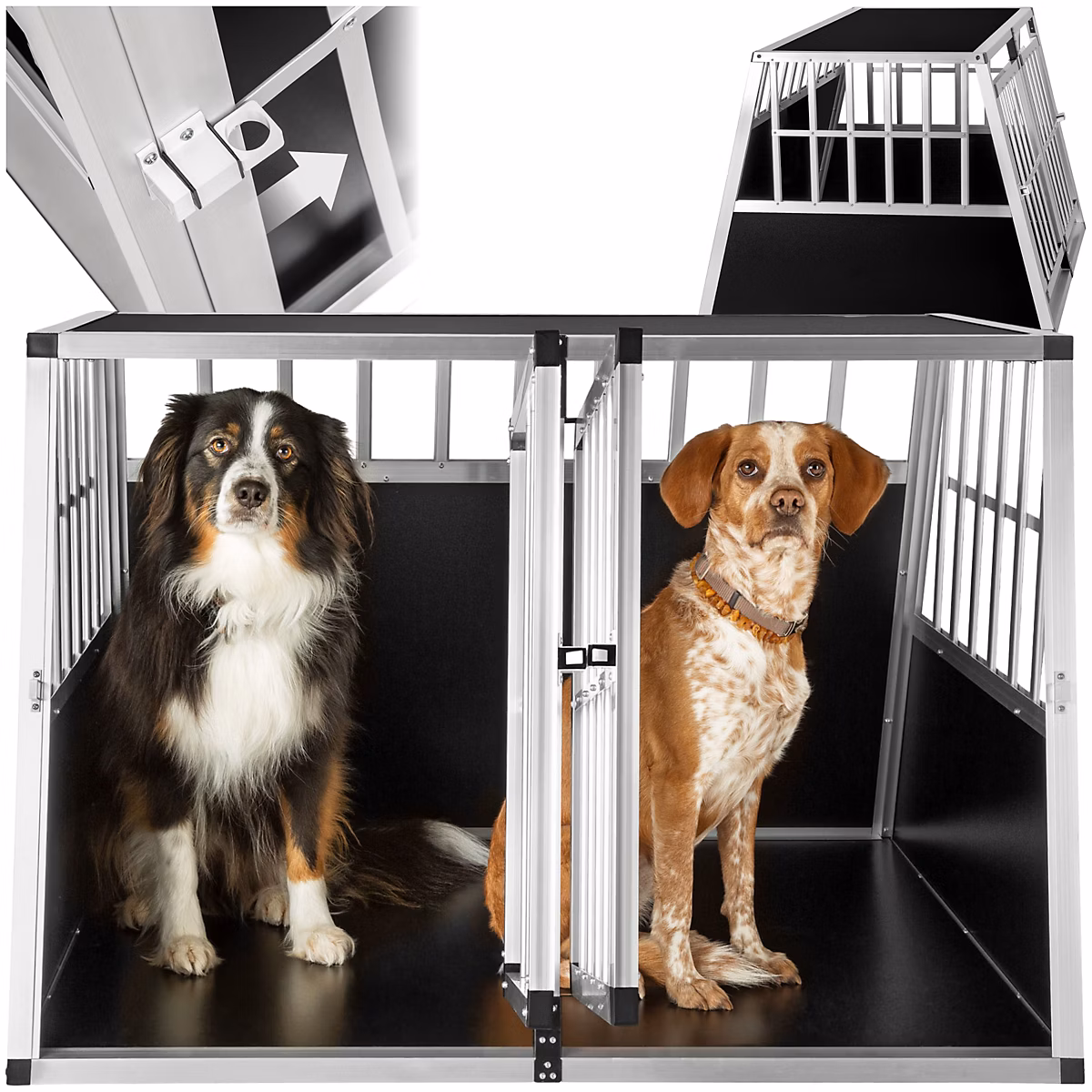Cage de transport pour chiens double sécurisée avec dos incliné noir – Réf. FJQNEUOQS8935207768