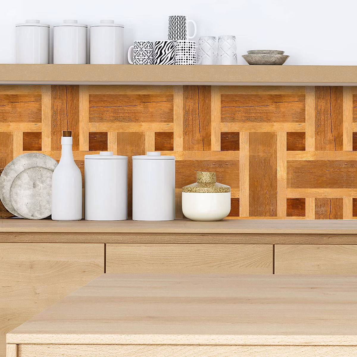 Crédence adhésive effet parquet bois 002 60 × 400cm