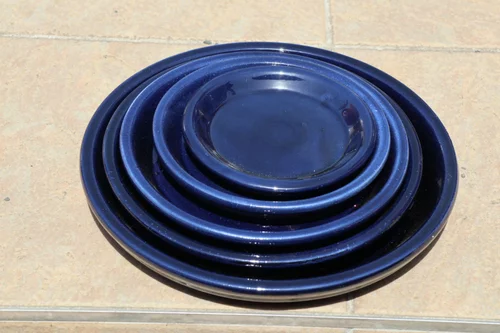 Soucoupe en terre cuite émaillée bleu Nuit étoilée Les Poteries d’Albi - Ø 18 cm