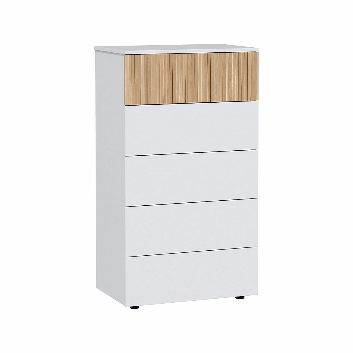 Commode Asiatica | commode à 5 tiroirs – commode pour la chambre – commode moderne – 61x40h109 cm – blanc et chêne