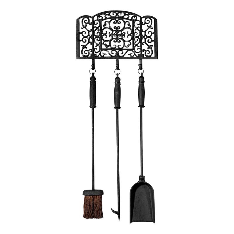 Outils cheminée ouverte noir en fonte - Ensemble 3 pièces
