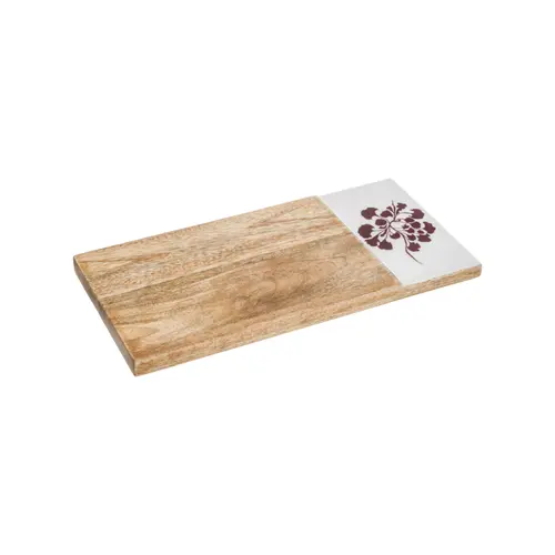 Petite planche à découper en bois de manguier et décor fleuri blancouge - 30 x 15 cm