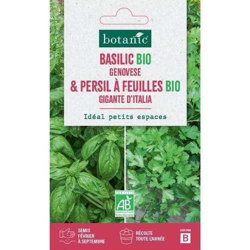 Mélange de graines basilic genovese bio et de persil feuilles gigante d'Italie bio botanic® - graines à semer
