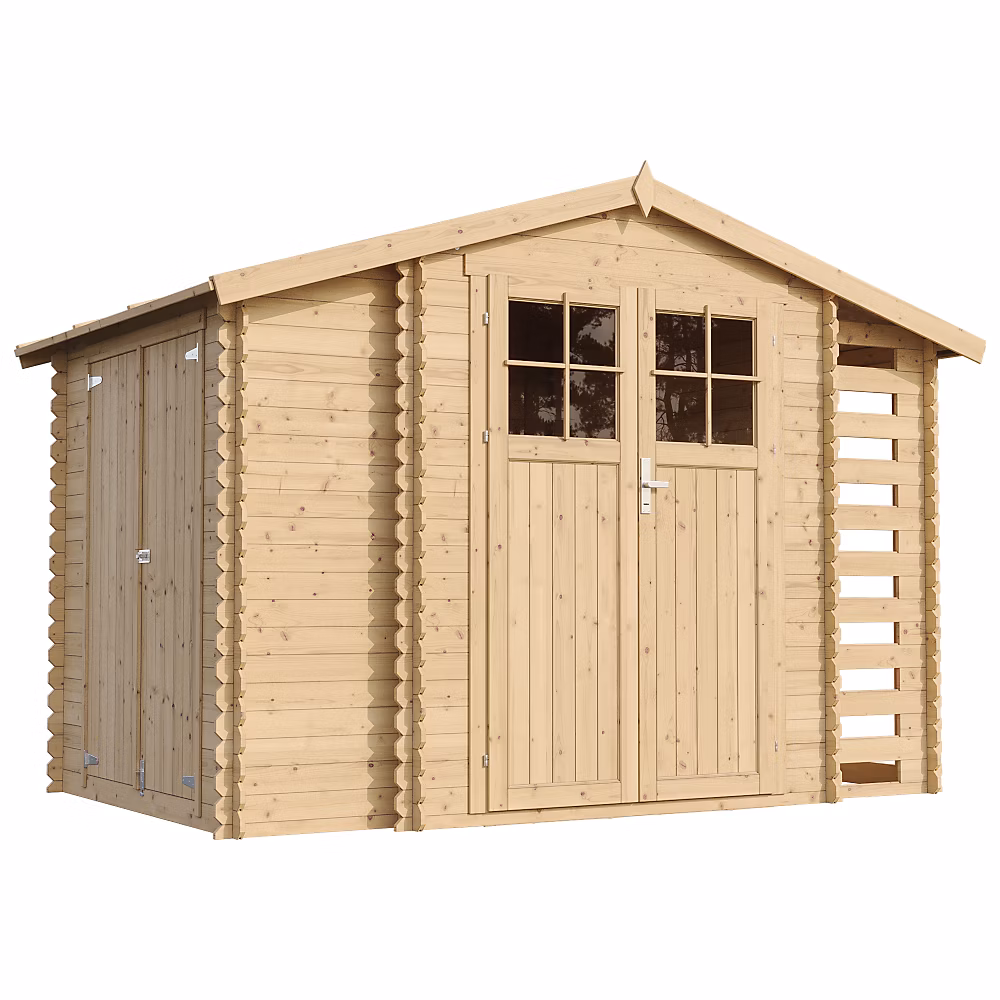 Abri de jardin en bois et range bûches extérieur – 3 | 53 + 0 | 97+0 | 97 m2 M389F | Timbela