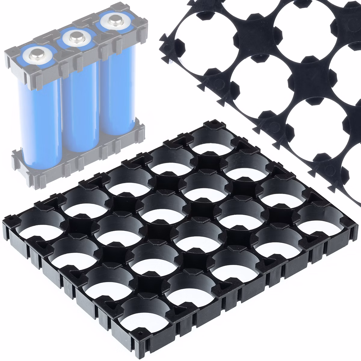 Boîtier de Montage 4 × 5 pour 20 Cellules 18650 – Plastique Résistant, Organisation Batteries Li-Ion, Empilable