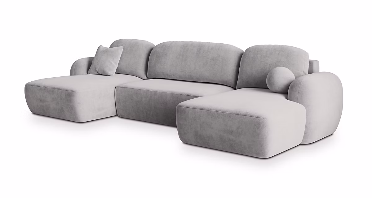 Canapé d'angle savona gris en peluche avec fonction de couchage – Réf. UWUFYMUNI6709463295