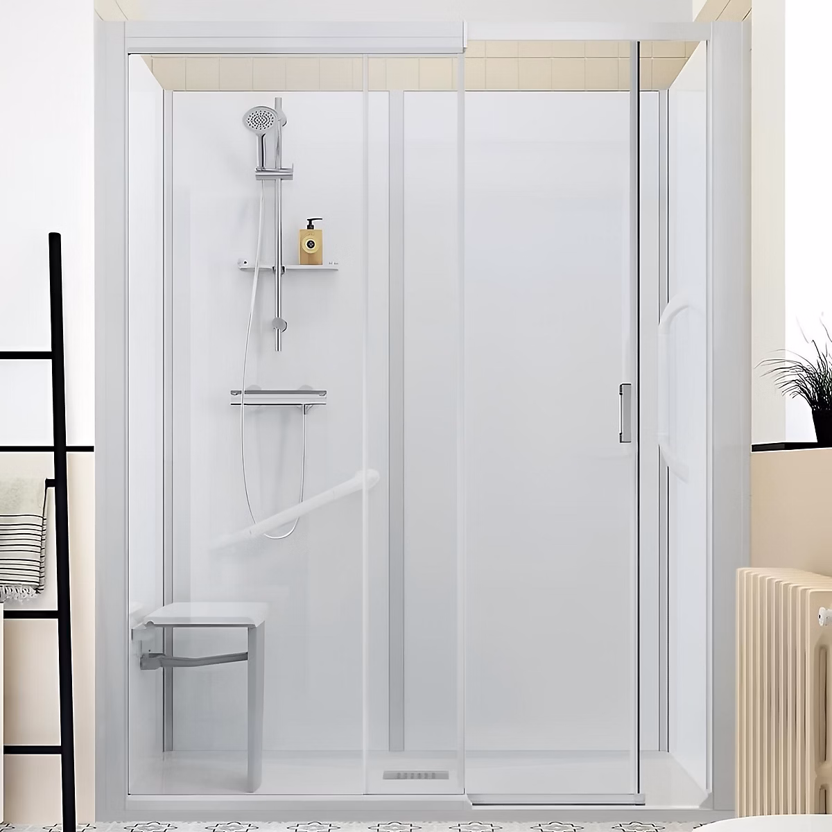 Cabine de douche Kinedo Kinemagic Design 120x90 niche haute coulissante verre transparent avec mitigeur | Cabine de douche
