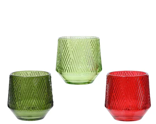 Photophore texturé coloris multicolore en verre - 8 cm