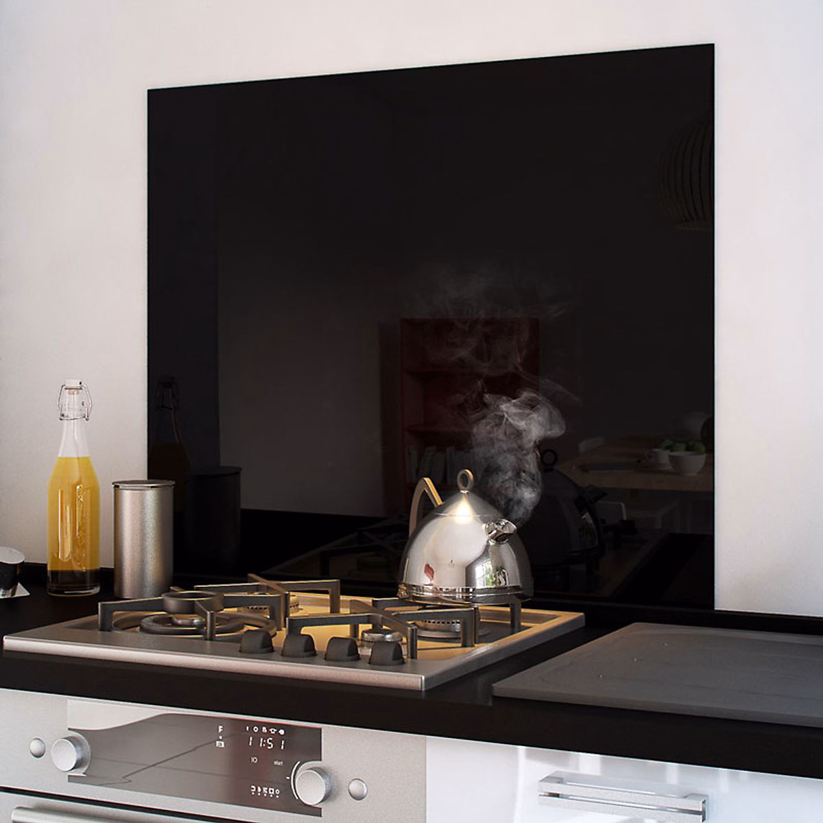 Crédence cuisine fond de hotte verre brillant – Noir l 60 x H 70 cm