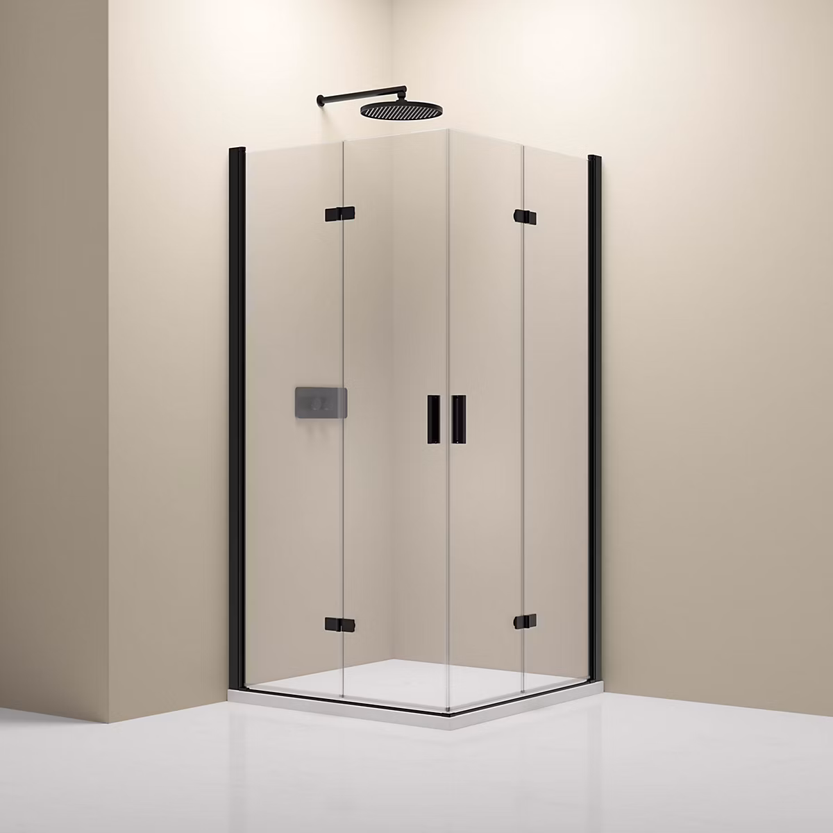Cabine de douche d'angle en verre – 2 portes pliantes, NT213, 90 × 100 × 195cm, Profilé Noir mat