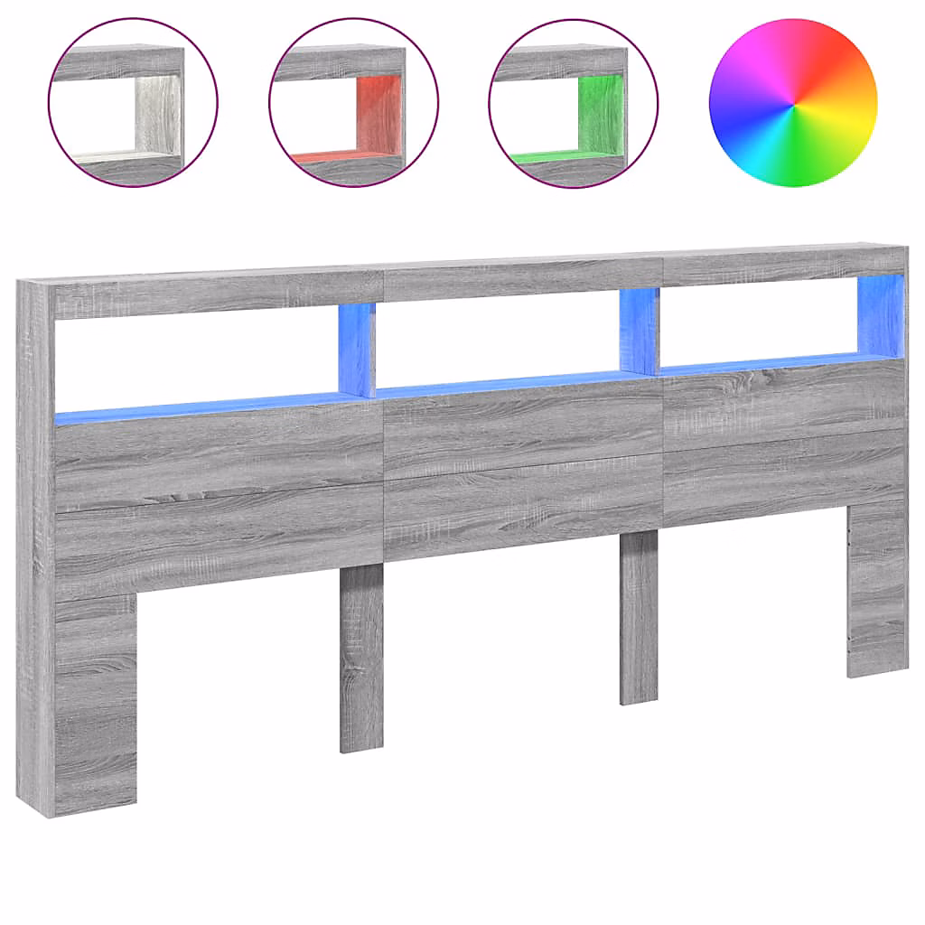 Armoire tête de lit avec LED sonoma gris 220 × 17 × 102 cm vidaXL