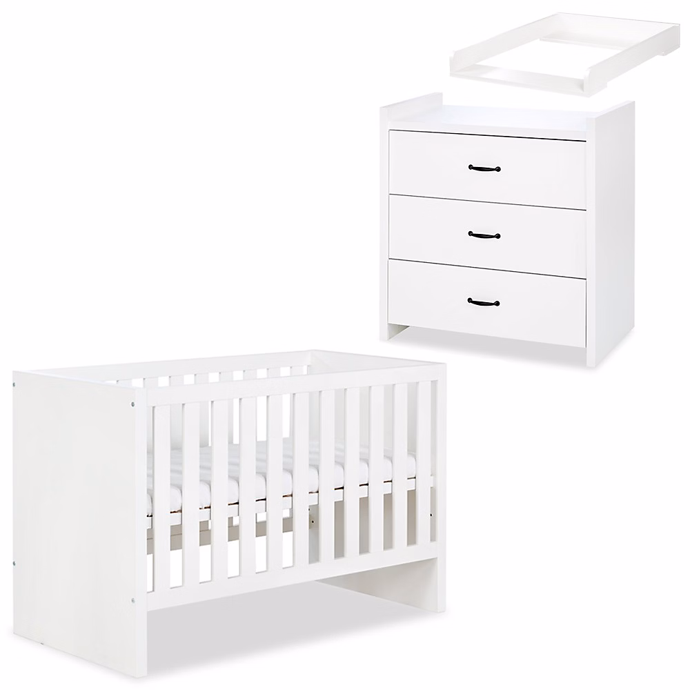 Meuble de chambre – Ensemble Bébé Commode à Langer Et Lit évolutif 120x60 Blanc