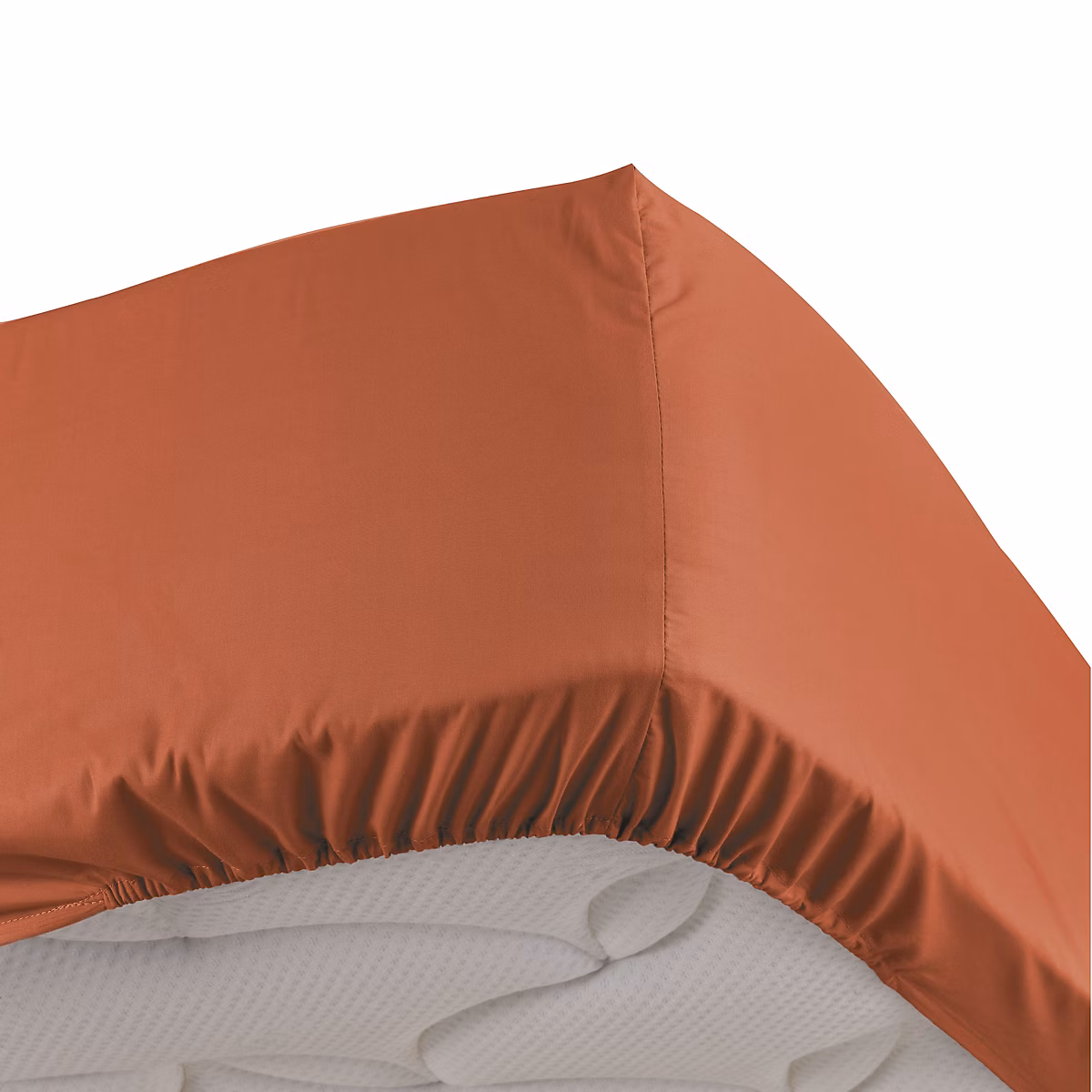 Drap housse 2 personnes 160 × 200 cm percale uni 78 fils bonnet 30 cm Terracotta