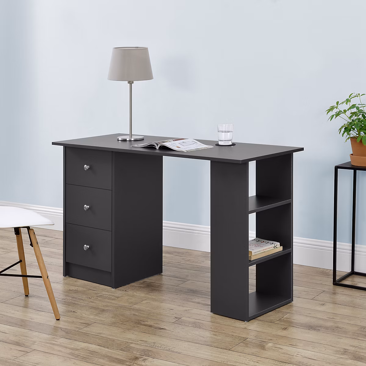Bureau avec 3 Tiroirs Lemberg 120 × 49 × 72cm Gris Foncé en.casa