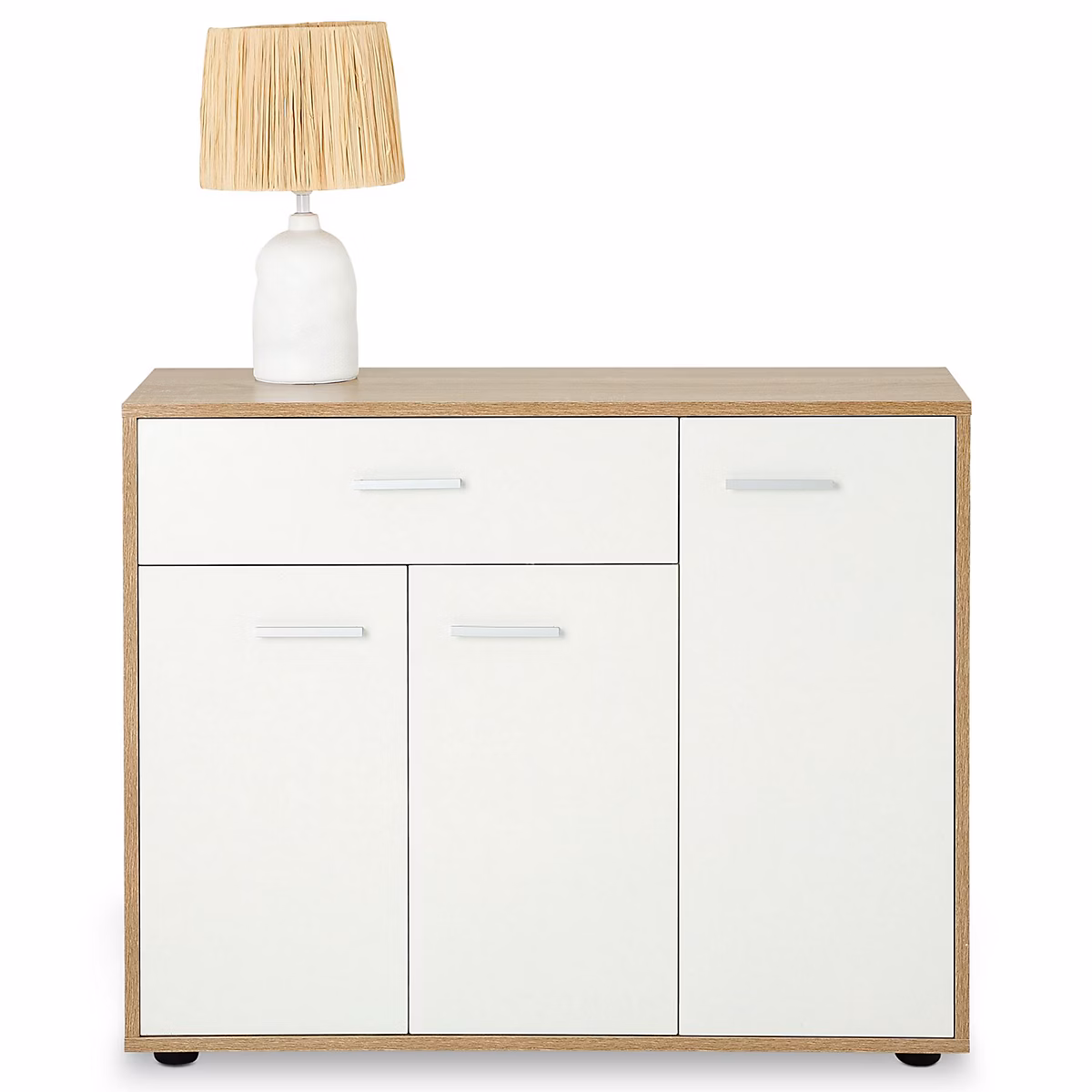 Buffet salle à manger CORALINE L 88 cm en bois – Blanc et sonoma