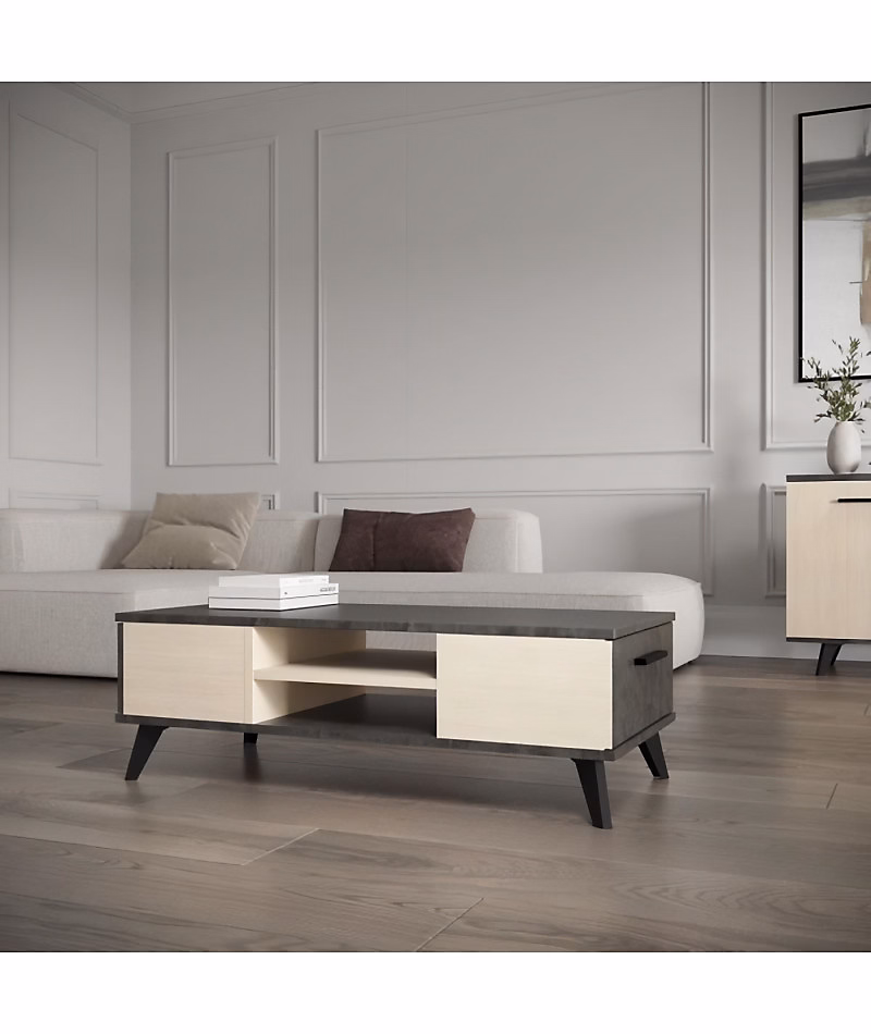 Ensemble salon – Banc TV, Table basse, KENT, Chene de fil / Sidewalk, DEMEYERE