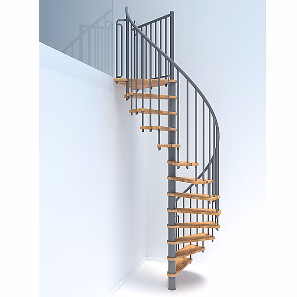 Escalier colimaçon 11 marches – Hauteur à franchir 2.09 à 2.59m | Diamètre 140cm | Structure grise et marche hêtre | BERL140 | GH | 11