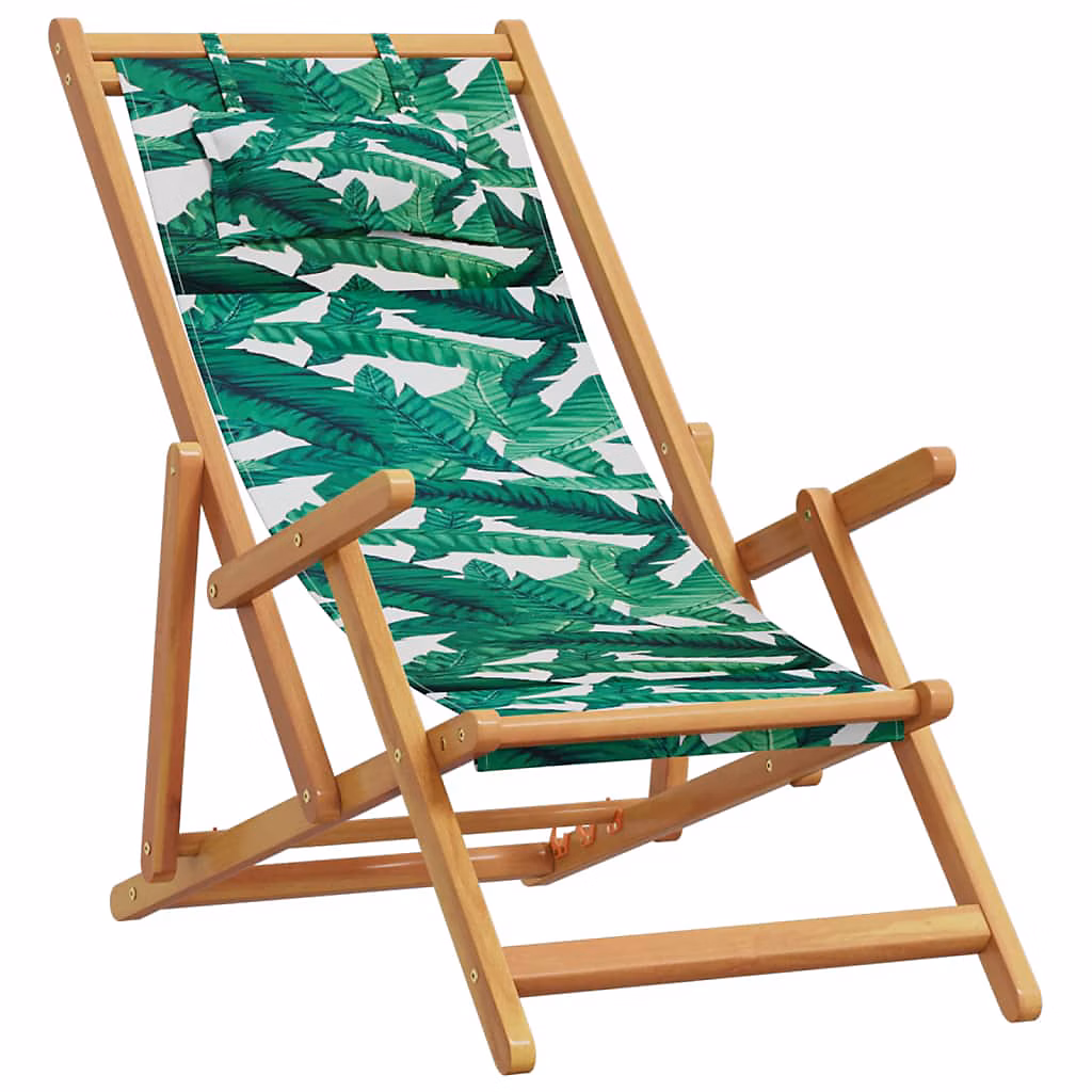 Chaise pliante en bois massif d'eucalyptus et tissu – motif feuille vidaXL