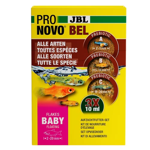 Kit de nourriture d’élevage pour alevins de poissons d'aquarium vivipares JBL Pronovo Bel Flakes Baby - 3 x 10 ml