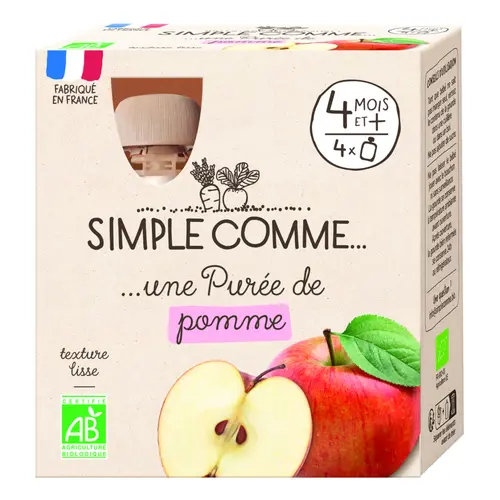 Pack de 4 gourdes de purée de pomme bio Simple comme - 4 x 85 g