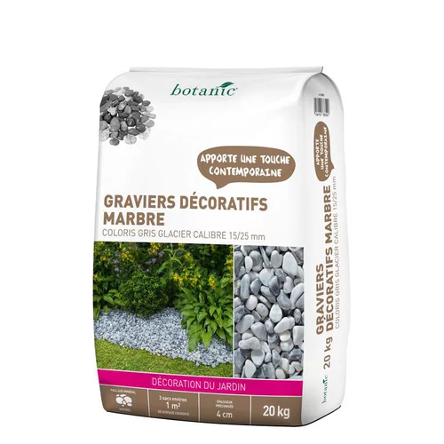 Graviers de marbre gris glacier de calibre 15 à 25 mm en sac de 20 kg