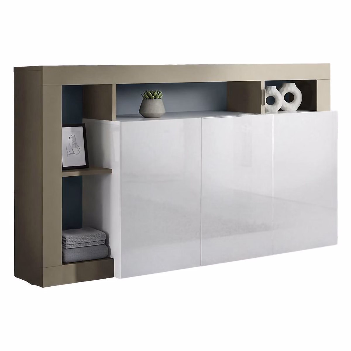 Buffet Americano – Buffet du salon, Commode de salon, Garde-manger de cuisine, Made in Italy, 146 × 42 h93 cm, Blanc