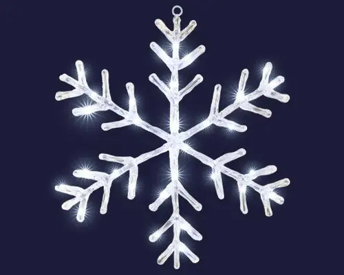 Flocon lumineux en acrylique à 30 micro-LED blanc froid et câble argent sur piles - Ø 36 cm