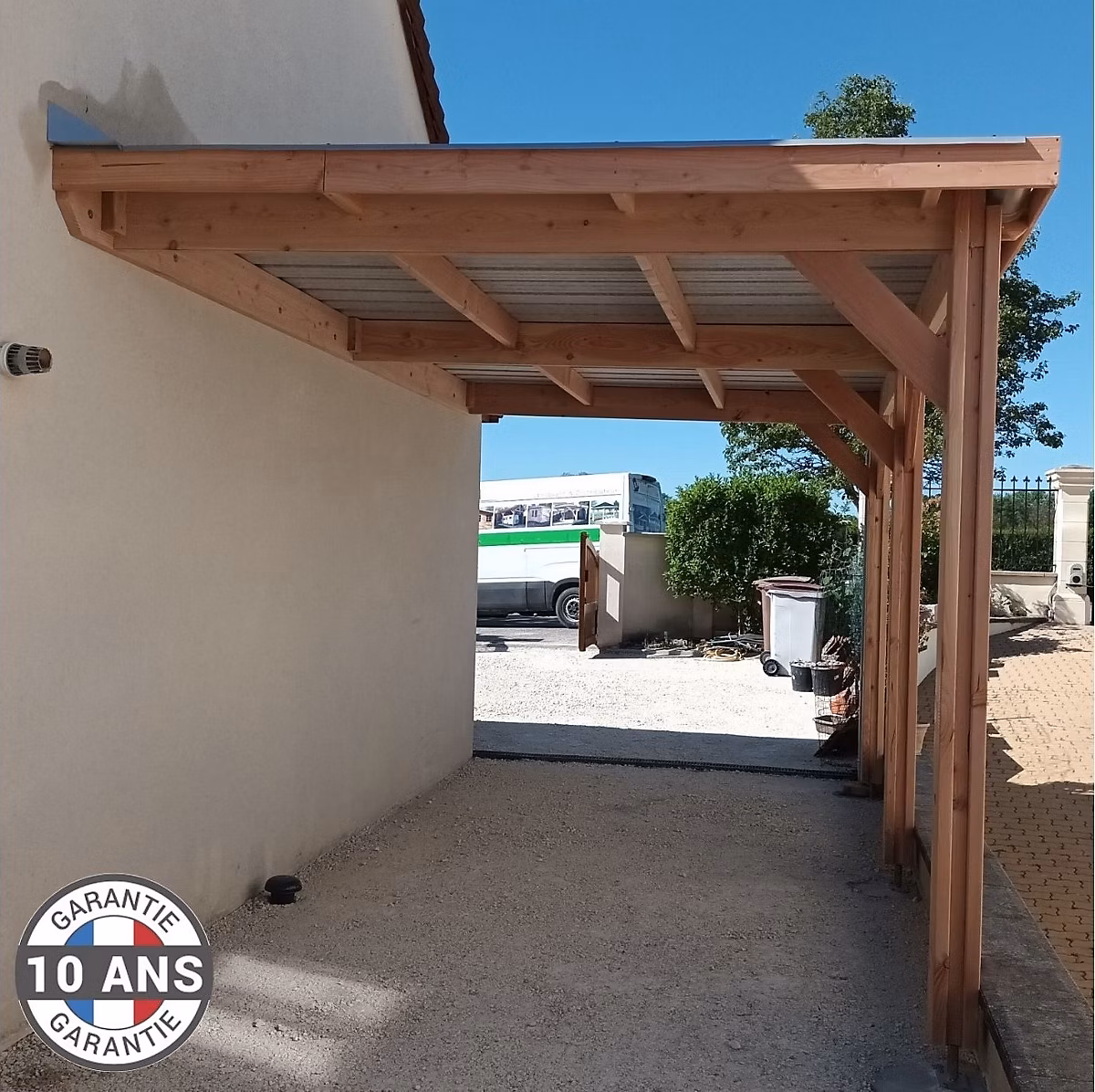 Carport adossé toit plat 300cmx650cm – bois DOUGLAS Français (Charpente en bois, auvent, abri voiture) 20 m². Garantie 10 ans