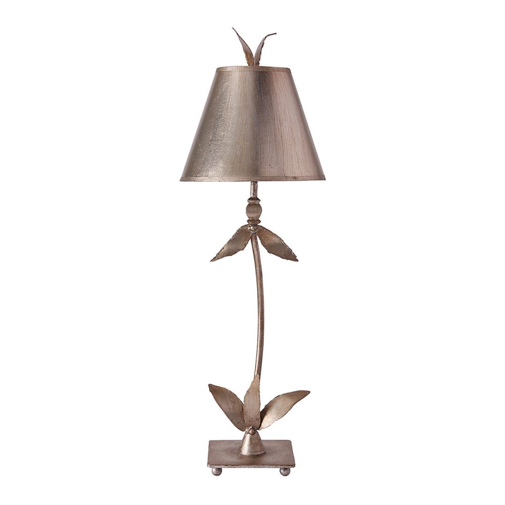 Elstead Red Bell – 1 Lampe de Table Lumineuse Design Feuilles Florales Argentées, E27
