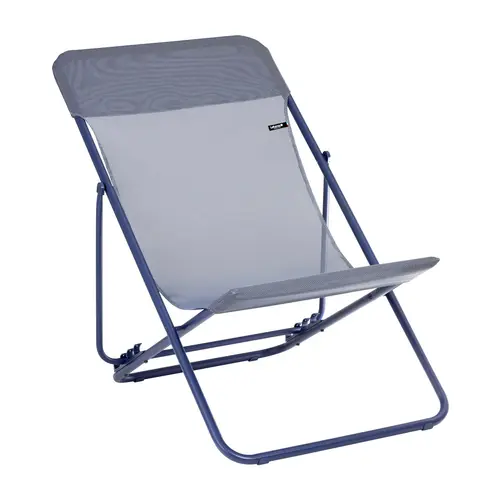 Maxi transat en tube acier et toile Batyline bleu indigo Lafuma Colorblock- 62 x 83 x 94 cm