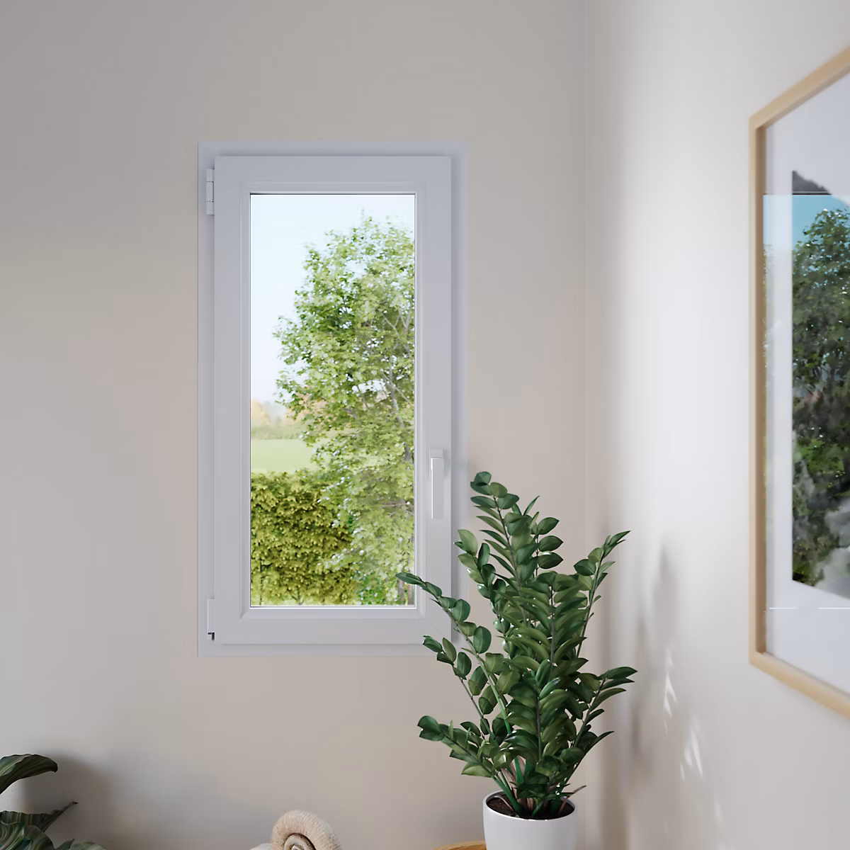 Fenêtre 1 vantail oscillo – battante | tirant gauche double vitrage GoodHome en PVC blanc l.55 x H.78 cm
