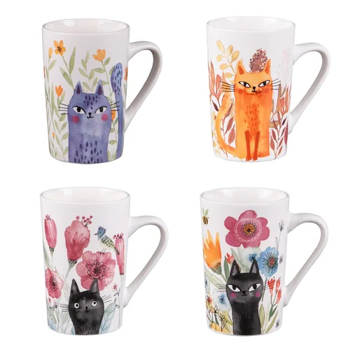 Mugs en porcelaine blanche motifs chats Ø 8 cm Coffret Savannah - 35 cl