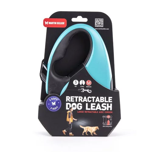 Laisse rétractable 2 Soft cordon coloris noir et turquoise - M