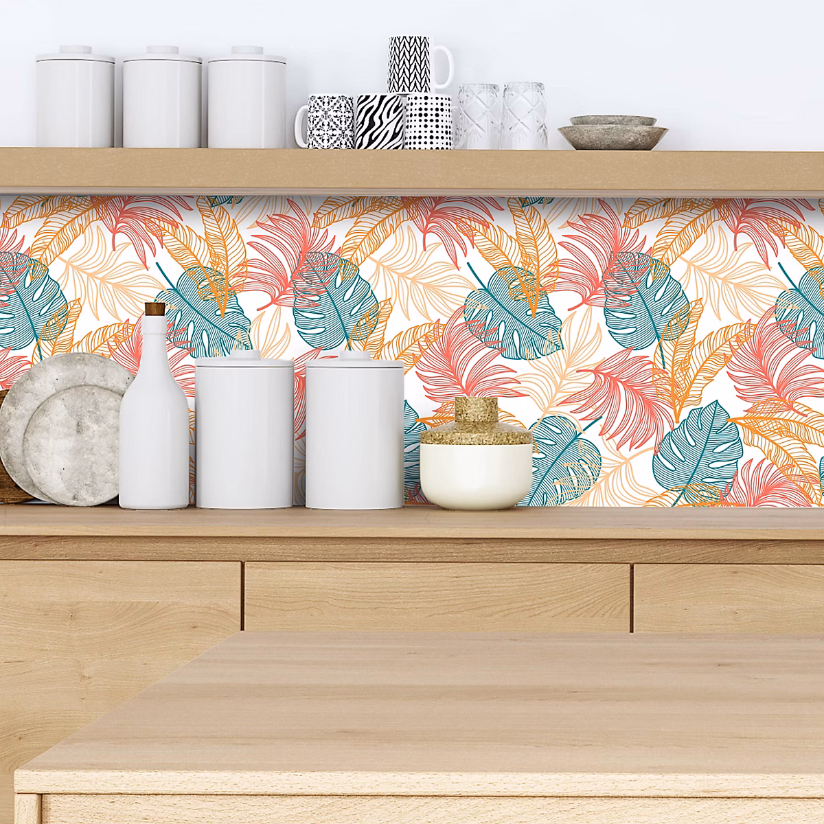 Crédence adhésive feuillage tropical coloré 50 × 100cm