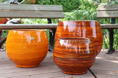 Pot en terre émaillée orange Savane Les Poteries d'Albi Bahia - Ø 35 x H 38 cm