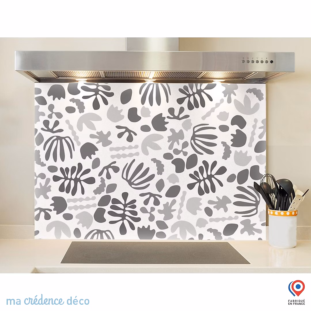 Crédence cuisine fond de hotte inspiration Matisse Noir et blanc | Verre trempé – L 90 cm x H 50 cm – MaCrédenceDéco