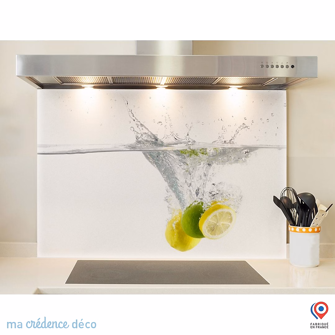 Crédence cuisine fond de hotte Bain de citrons | Verre trempé – L 60 cm x H 45 cm – MaCrédenceDéco