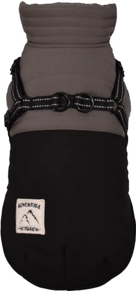 Manteau pour chien coloris noir avec harnais et sangle réfléchissante Bobby Tour - Taille 34S