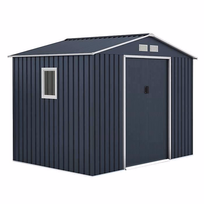 Abri de jardin en métal 5 | 29 m – 277 × 191 × 202 cm – VENUS Kit d'ancrage inclus – 2 portes coulissantes – 1 fenetre latérale Gris
