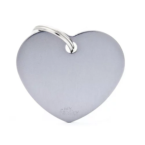 Médaille basic grand cœur pour chien en aluminium gris