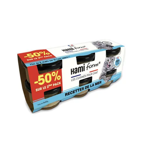 Nourriture humide pour chat pack de recettes de la mer Hami Form – 6 x 80 g (2ème à -50%)