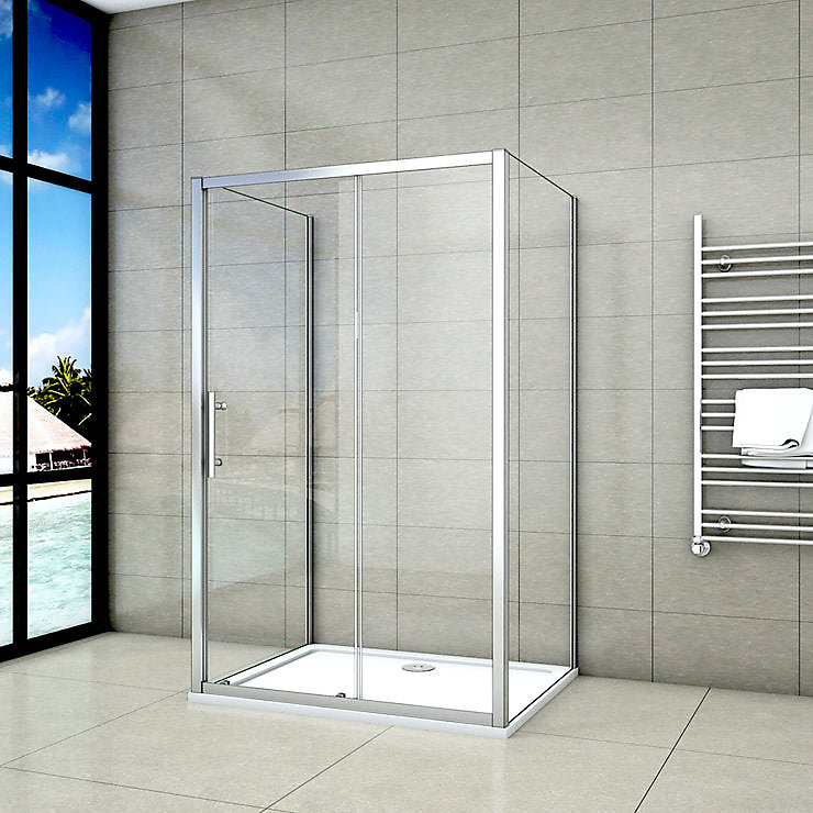 Cabine de douche coulissante avec 2 parois – 140 × 100 × 190cm, 5mm Verre transparent, alu chromé, Montage réversible
