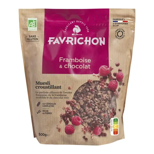 Muesli croustillant au chocolat et à la framboise - 500 gr