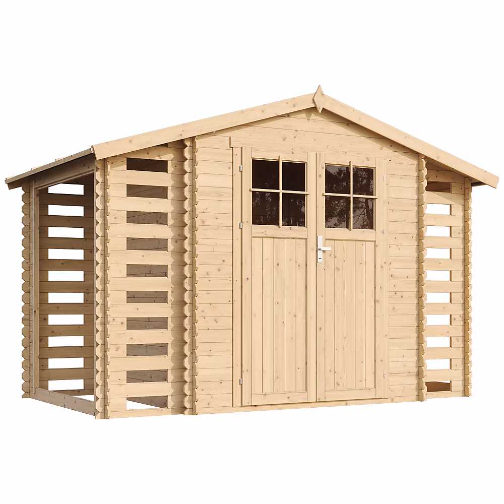 Abri de jardin en bois et range bûches extérieur – 3 | 53 + 0 | 97+0 | 97 m2 | M391F | Timbela